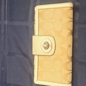Coach tan nylon wallet with cream leather trim